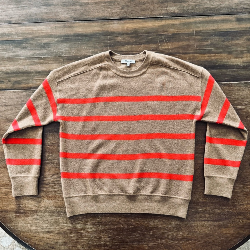 Madewell women’s  Crewneck Sweater in Brown and Red Stripes